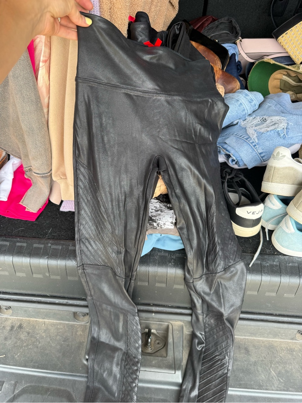 Spanx Black Faux Leather Moto Leggings